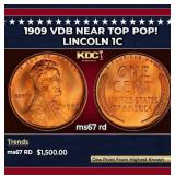 1909 VDB Lincoln Cent Near Top Pop! 1c ms67 rd SEG