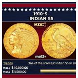 1911-p Gold Indian Half Eagle $5 ms64 USCG
