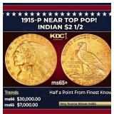 1908-p Gold Indian Quarter Eagle $2 1/2 ms64+ SEGS
