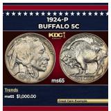 1924-p Buffalo Nickel 5c ms65 SEGS