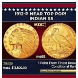 1914-p Gold Indian Half Eagle $5 ms64 USCG