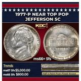 1977-p Jefferson Nickel Near Top Pop 5c ms66+ 5fs