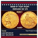 1915-p Gold Indian Quarter Eagle $2 1/2 ms64+ SEGS
