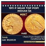 1913-s Gold Indian Half Eagle $5 ms64+ USCG