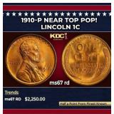 1910-p Lincoln Cent Near Top Pop! 1c ms67 rd SEGS