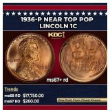 1936-p Lincoln Cent Near Top Pop 1c ms67+ rd SEGS