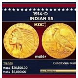 1916-s Gold Indian Half Eagle $5 ms64 USCG