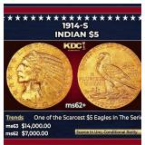 1915-p Gold Indian Half Eagle $5 ms64+ USCG