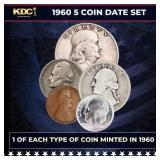 1960 5 Coin Date Set, 1 Of Each Type Of Coin Minte