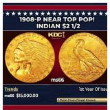 1914-p Gold Indian Quarter Eagle $2 1/2 ms65 SEGS