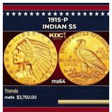 1915-p Gold Indian Half Eagle Near Top Pop! $5 ms6