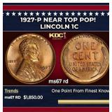 1927-p Lincoln Cent Near Top Pop! 1c ms67 rd SEGS