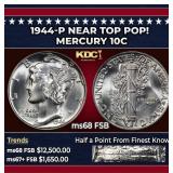 1944-p Mercury Dime Near Top Pop! 10c ms68 FSB SEG