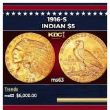 1909-s Gold Indian Half Eagle $5 ms62+ USCG