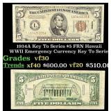 1934A $5 FRN Hawaii WWII Emergency Currency Key To