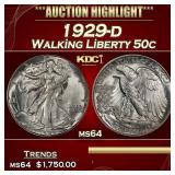 1929-d Walking Liberty Half Dollar 50c ms64 SEGS
