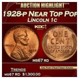 1928-p Lincoln Cent Near Top Pop 1c ms67 rd SEGS