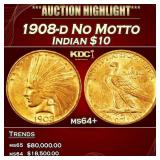 1908-d No Motto Gold Indian Eagle $10 ms64+ SEGS