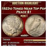 1923-d Peace Dollar Toned Near Top Pop $1 ms66+ SE