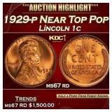 1929-p Lincoln Cent Near Top Pop! 1c ms67 rd SEGS