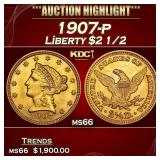 1907-p Gold Liberty Quarter Eagle $2 1/2 ms66 SEGS