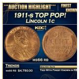 1911-s Lincoln Cent TOP POP! 1c ms66 rb SEGS
