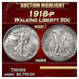 1918-p Walking Liberty Half Dollar 50c ms64 SEGS