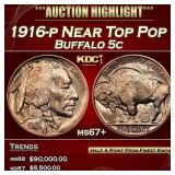 1916-p Buffalo Nickel Near Top Pop 5c ms67+ SEGS