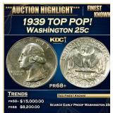 1939 Proof Washington Quarter TOP POP! 25c pr68+ S