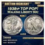 1938-p Walking Liberty Half Dollar TOP POP! 50c ms