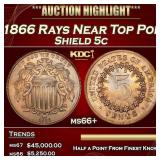 1866 Rays Shield Nickel Near Top Pop 5c ms66+ SEGS