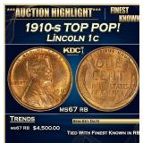 1910-s Lincoln Cent TOP POP! 1c ms67 rb SEGS