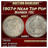 1907-p Barber Dime Near Top Pop 10c ms66+ SEGS