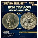 1938 Proof Washington Quarter TOP POP! 25c pr68+ S