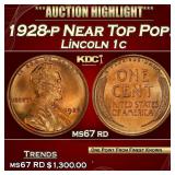 1928-p Lincoln Cent Near Top Pop! 1c ms67 rd SEGS