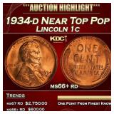 1934-d Lincoln Cent Near Top Pop 1c ms66+ rd SEGS