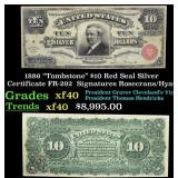 1886 $10 Red Seal Silver Certificate "Tombstone" F