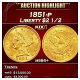 1851-p Gold Liberty Quarter Eagle $2 1/2 ms64+ SEG