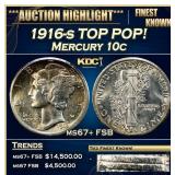1916-s Mercury Dime TOP POP! 10c ms67+ FSB SEGS