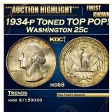1934-p Washington Quarter Toned TOP POP! 25c ms68