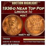 1936-d Lincoln Cent Near Top Pop 1c ms67+ rd SEGS