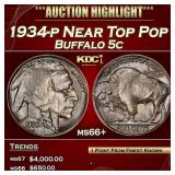 1934-p Buffalo Nickel Near Top Pop 5c ms66+ SEGS