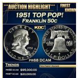 1951 Proof Franklin Half Dollar TOP POP! 50c pr68