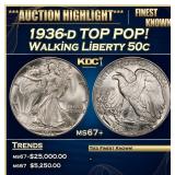 1936-d Walking Liberty Half Dollar TOP POP! 50c ms