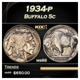 1934-p Buffalo Nickel 5c Grades ms66