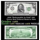 1928 $50 Green Seal Federal Reserve Note "Redeemab