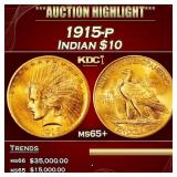 1915-p Gold Indian Eagle $10 ms65+ SEGS