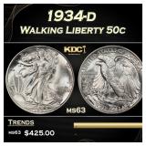 1934-d Walking Liberty Half Dollar 50c Grades ms63