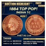 1884 Proof Indian Cent TOP POP! 1c pr67 rd cam SEG