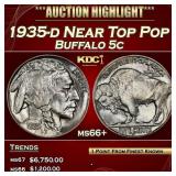 1935-d Buffalo Nickel Near Top Pop 5c ms66+ SEGS